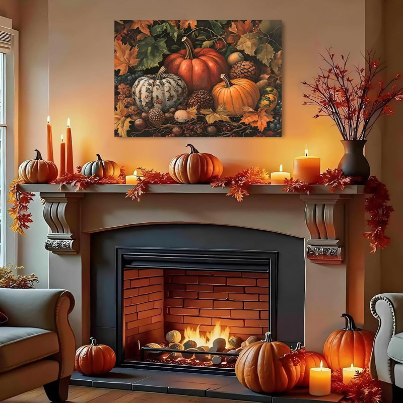 Vintage Framed Wall Art 16x24in, Colorful Pumpkin Autumn Painting, Farmhouse Pumpkin Posters Country Cottage Fall Decor for Living Room, Bedroom, Bathroom, Halloween Room Recor
