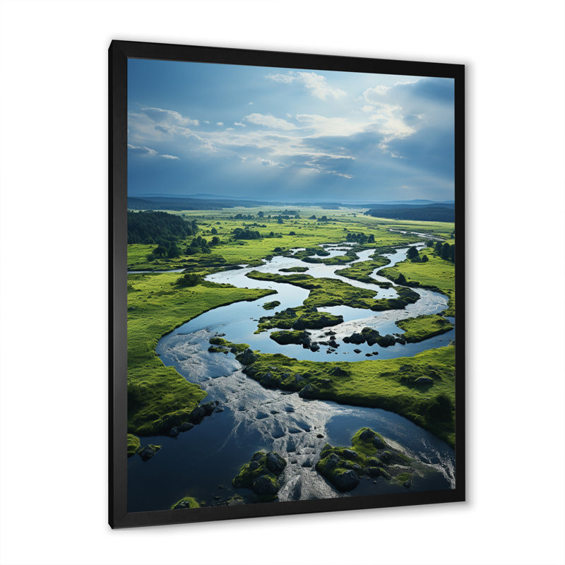 Meandering River Through Marshland I " Meandering River Through Marshland I ", Cadre noir, H 20 po x l 12 po x P 1 po