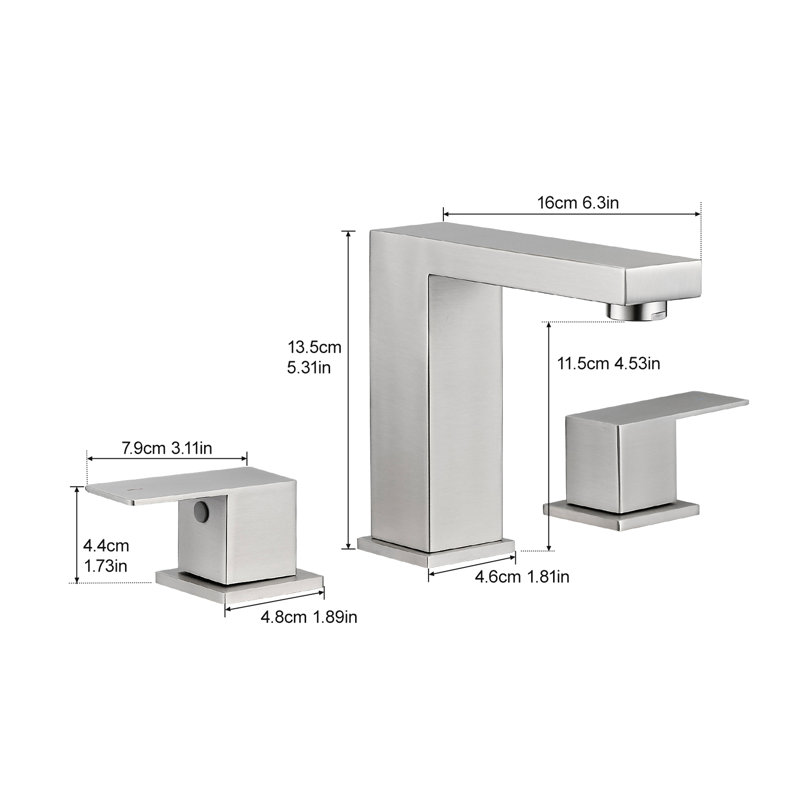 Robinet de meuble-lavabo de salle de bain à 3 trous de 8 pouces en acier inoxydable avec nickel brossé, conception à deux poignées, robinet de lavabo latéral et à fixation sur le comptoir, acier, poignée à levier double, pour