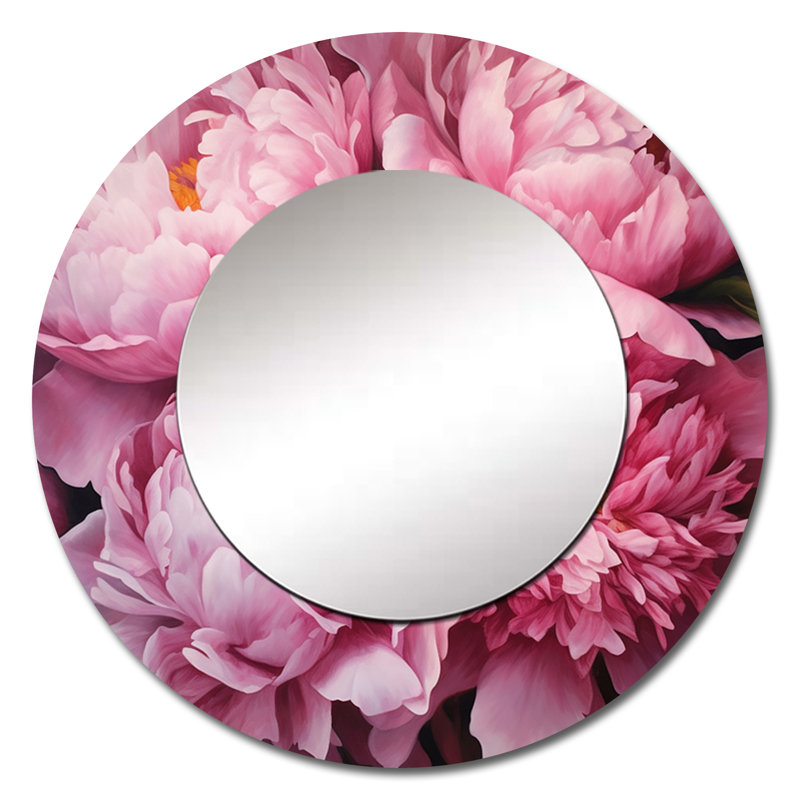Pink Green Peony Captivating II - Floral Pink Large Round Mirror, 23" x 23"