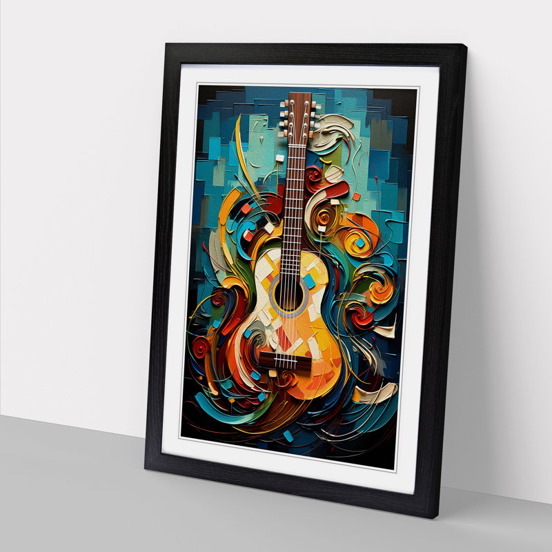 Acoustic Guitar Abstract No.2 - Framed Print, 46cm H x 34cm W x 2cm D, Black Framed