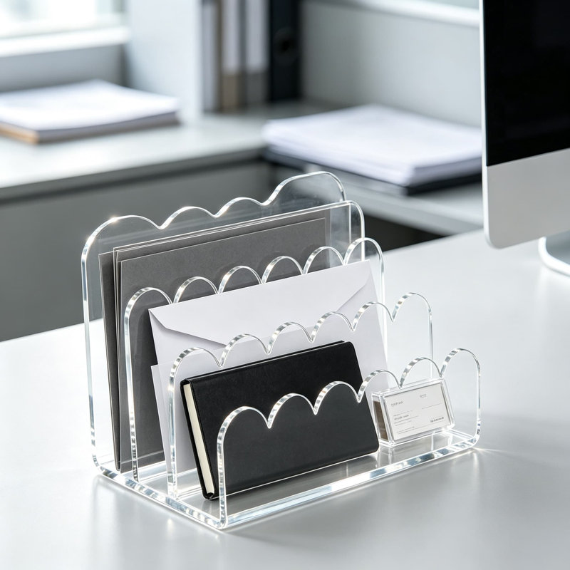 Organisateur de courrier en acrylique à trois compartiments, trieur de dossiers vertical et organisateur de bureau festonné pour lettres, enveloppes, factures, papeterie, porte-courrier pour le bureau et la maison