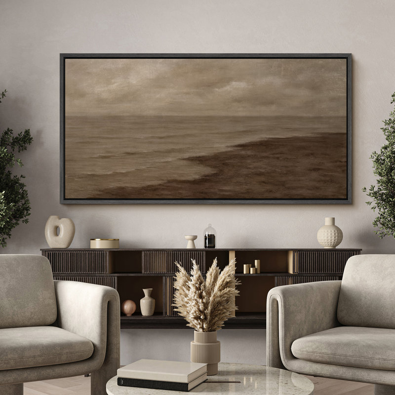 «Calm Coastal Shoreline Cloudy Moody Seascape», reproduction d'art sur toile encadrée dans la chambre principale