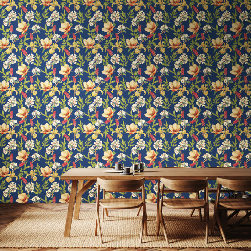 Orchid Bloom Artichoke Smooth Matt Wallpaper, Navy Blue