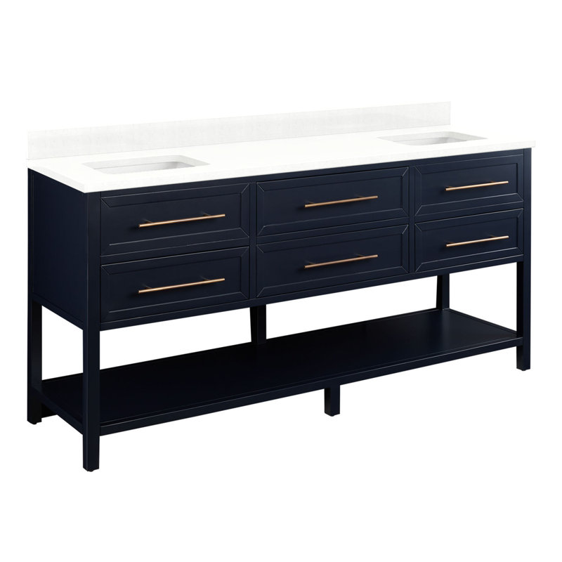 72" Robertson Double Bathroom Vanity Set with Rectangular Undermount Sinks, Midnight Navy Blue, No Drillings