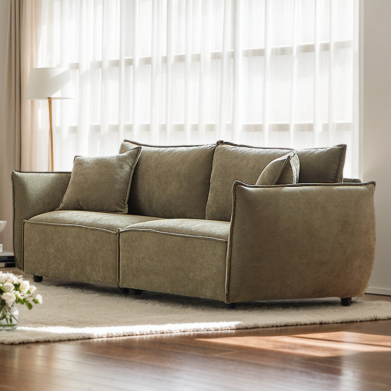 Canapé 88 places en chenille 3 places avec coussins décoratifs 88 po, Vert clair