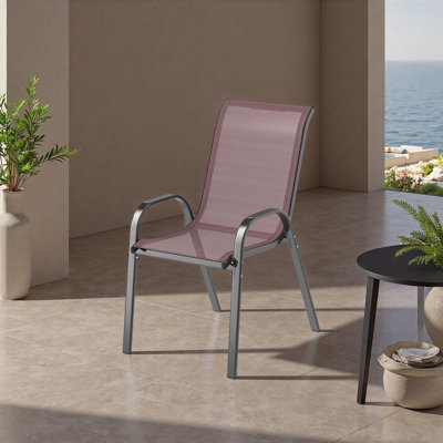 Set of 4 Outdoor Dining Chairs, Stackable Patio Chairs with High Back, Breathable Mesh Seat for Garden Lawn