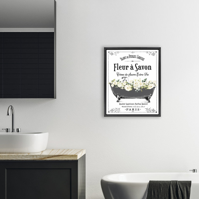 Cadre flottant pour baignoire French Flower, par Lettred and Lined, H 21 po x l 17 po, Cadre flottant noir de jais