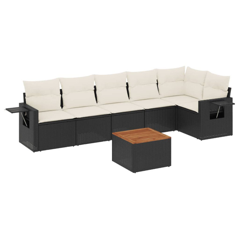Vidaxl Garden Sofa Set Black PE Rattan Large Adjustable Armrests
