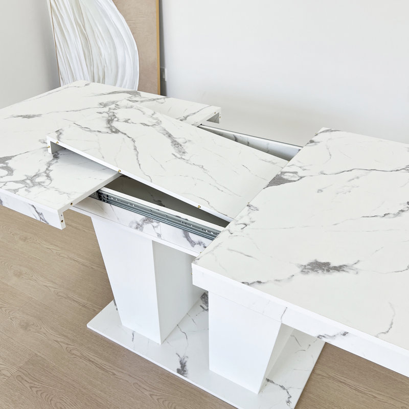 Grande table de salle à manger extensible en marbre blanc pour 6 à 10 personnes, touche luxueuse, moderne, élégante et fonctionnelle