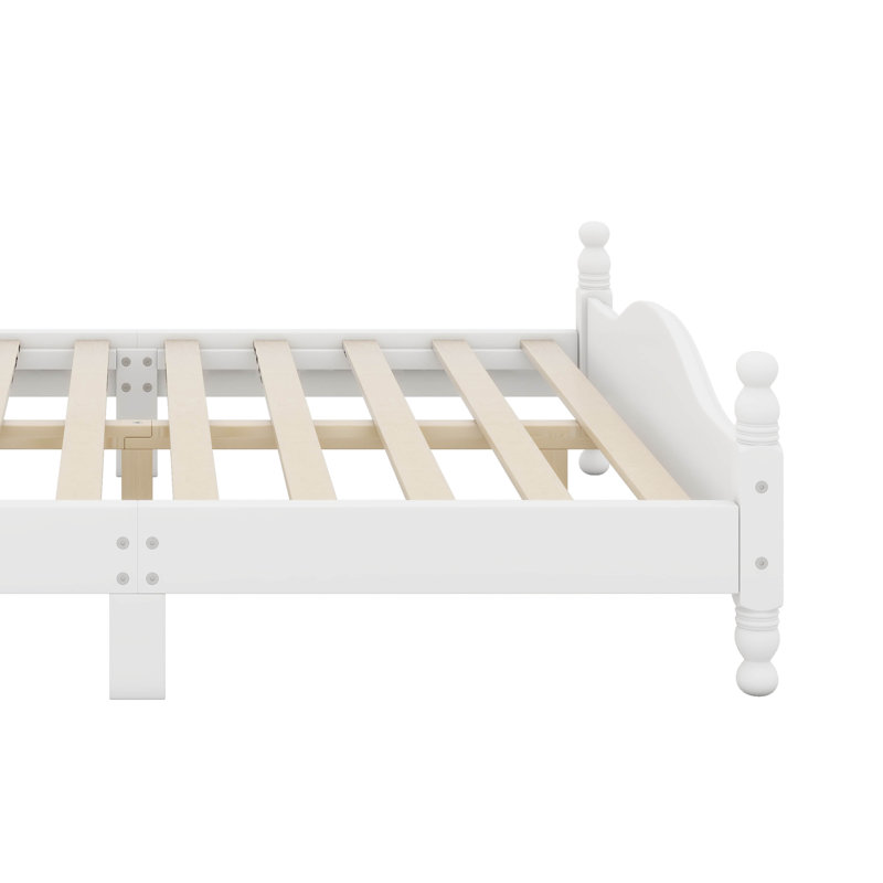 Cadre de lit plateforme en bois pour tout-petits, lit plateforme de style rétro avec support en lattes de bois, Blanc