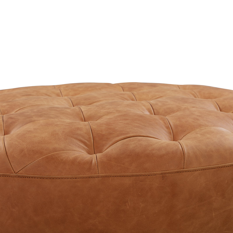 Ascot Full-Grain Genuine Italian Leather Ottoman, Cognac Tan