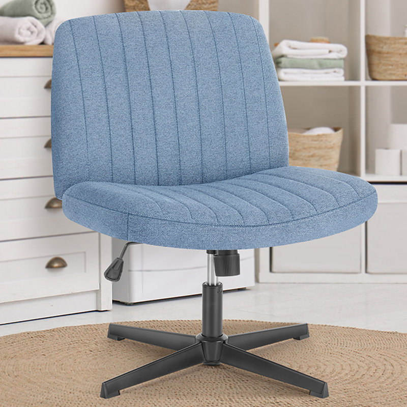 Chaise de bureau pivotante sans accoudoirs Brenae, Bleu, Lin