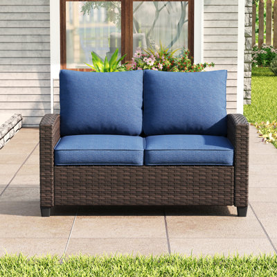 Patio Wicker Loveseat Sofa with Cushions