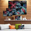 Motif floral turquoise et rouge, impression sur toile tendue-18266293