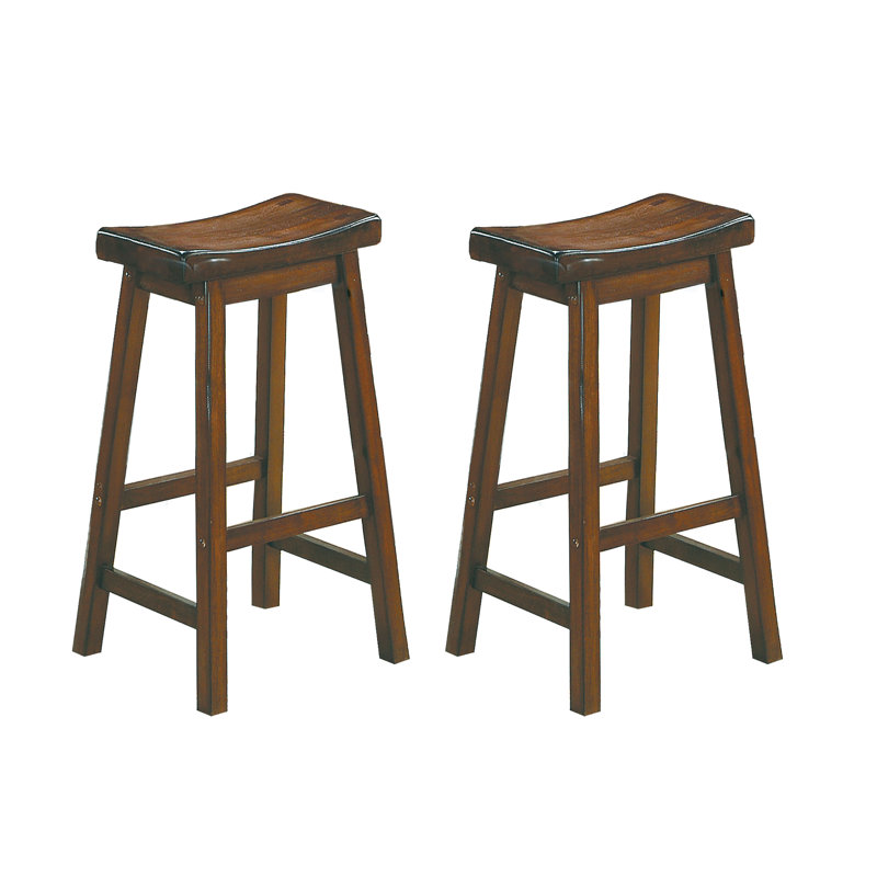 29-Inch Bar Height Stools Set Of 2Pc Saddle Seat Solid Wood Casual Dining Home Furniture, Bar Stool (29” Seat Height), Brown