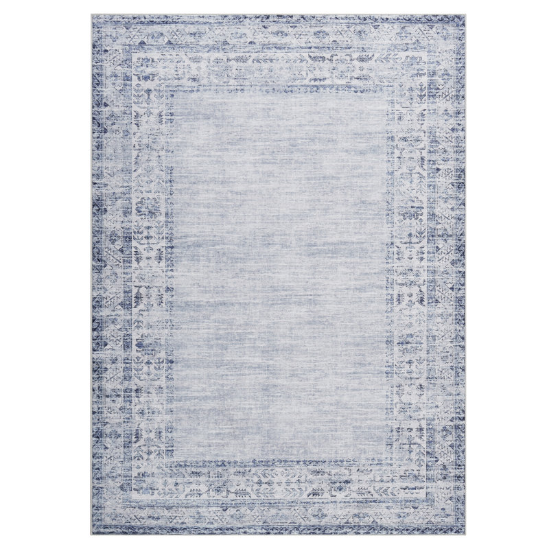 Machine Washable Rug for Living Room, Non-Slip Non-Shedding Rug, Low Pile Traditional Border Carpet, Indoor Foldable Floor Covering for Nursery, Bedroom, Dining Room