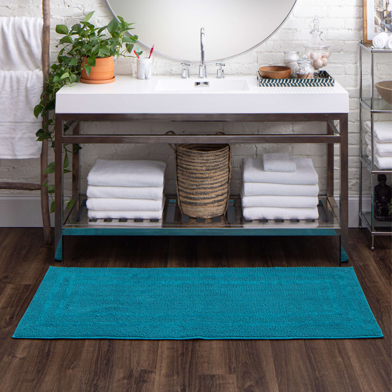 Kail Plush Stain/Fade Resistant Machine Washable Bath Mat, Fiesta Teal, 24" W x 60" L