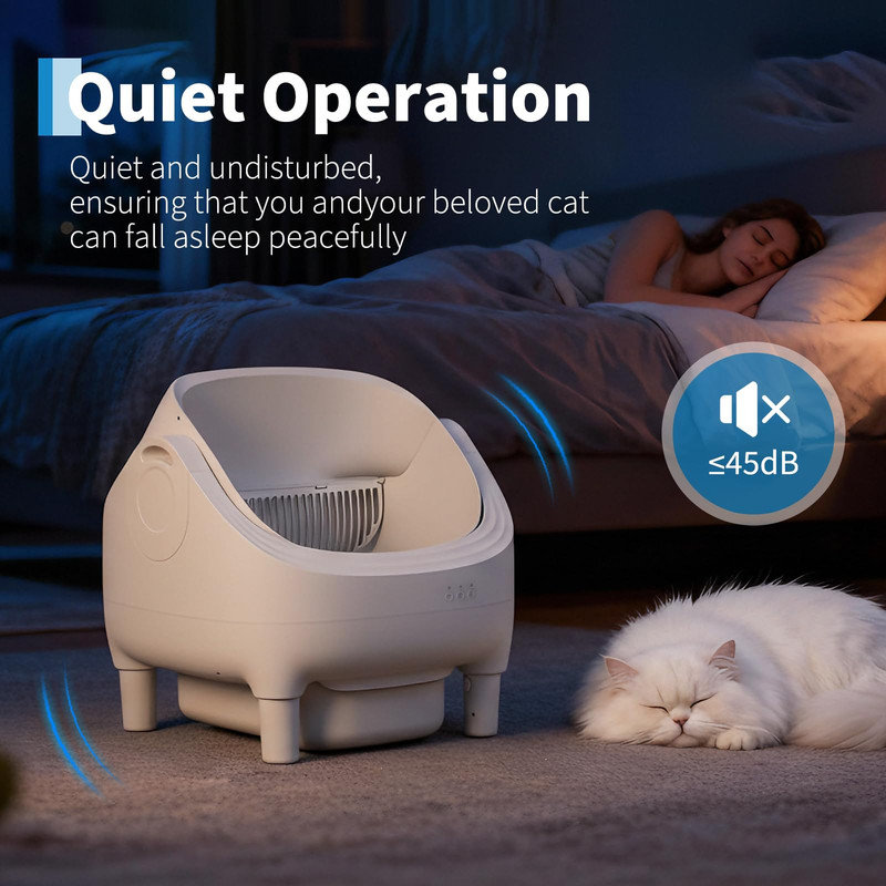 Litière intelligente autonettoyante, compatible WiFi avec système de déchets scellés 10,5L, Blanc