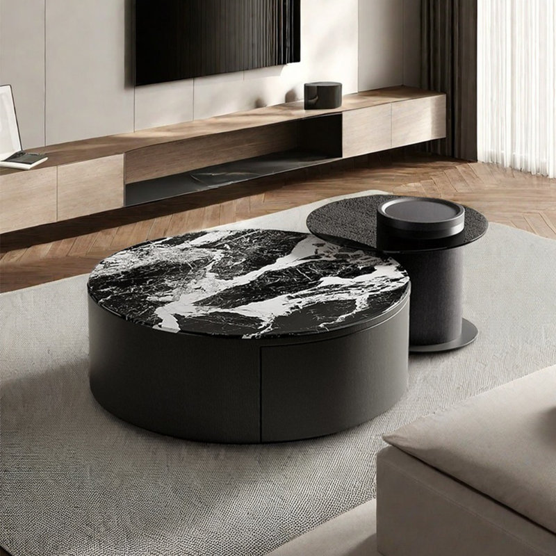 Round microcrystalline stone coffee table