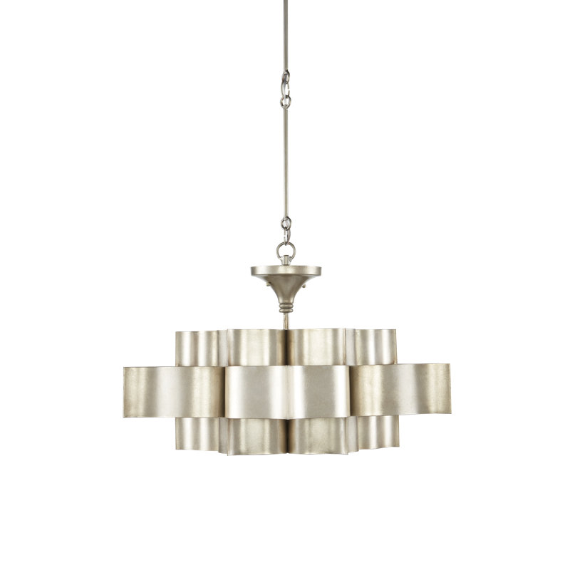 Grand Lotus 6 - Light Chandelier, Contemporary Silver Leaf