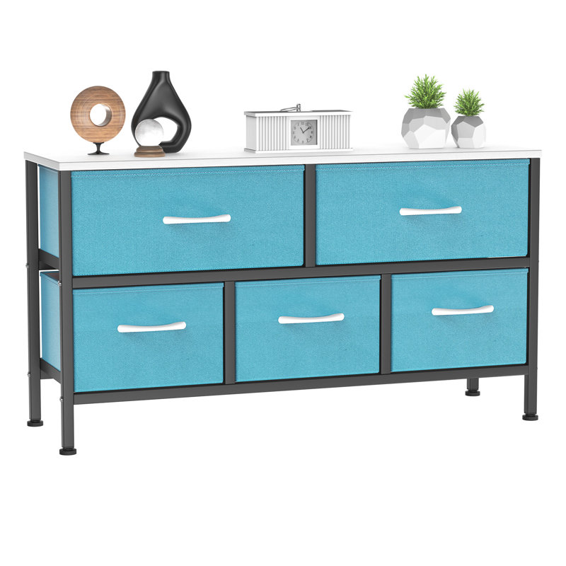 100 cm W Chest of 5 Drawers, Blue-Black