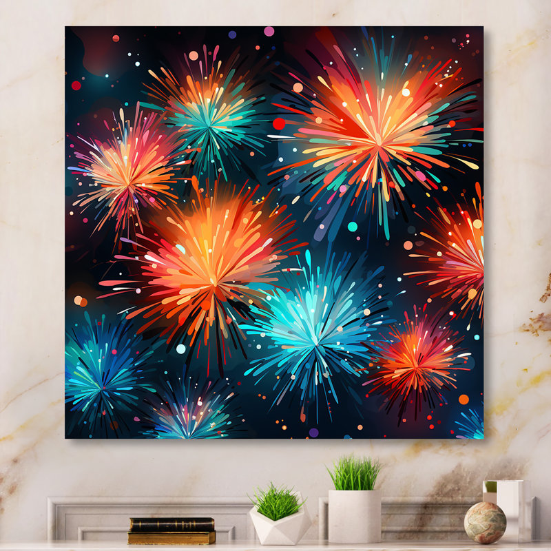Feux d'artifice bleu et jaune - art mural, Toile tendue, H 36 po x l 36 po x P 1,5 po