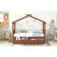 Lit simple en bois avec tiroirs, noyer