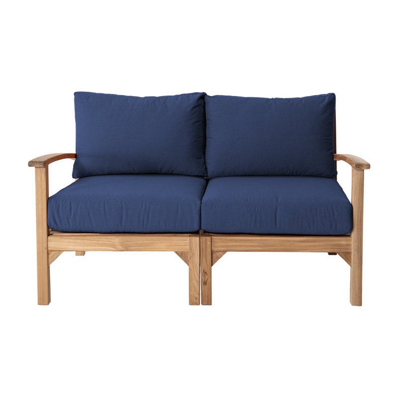 Causeuse d'extérieur 60 po en teck avec coussins Sunbrella Huntington, Sunbrella® bleu marine