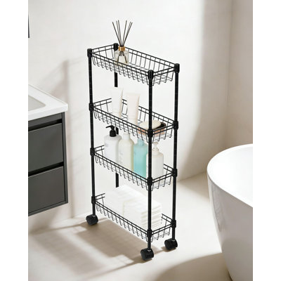 4-Tier Slim Rolling Storage Cart With Adjustable Shelves, Multi-Purpose Metal Utility Cart On Wheels For Kitchen, Office, Bathroom, And Pantry Organization