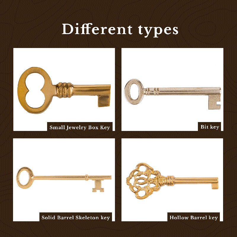 Brass Plated Hollow Barrel Skeleton Key for Antique Furniture