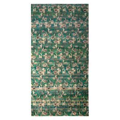 Rug & Kilim One-of-a-kind Hand-knotted 2010s Modern Green/beige 6' X 12' Runner Silk Area Rug In Beige;green