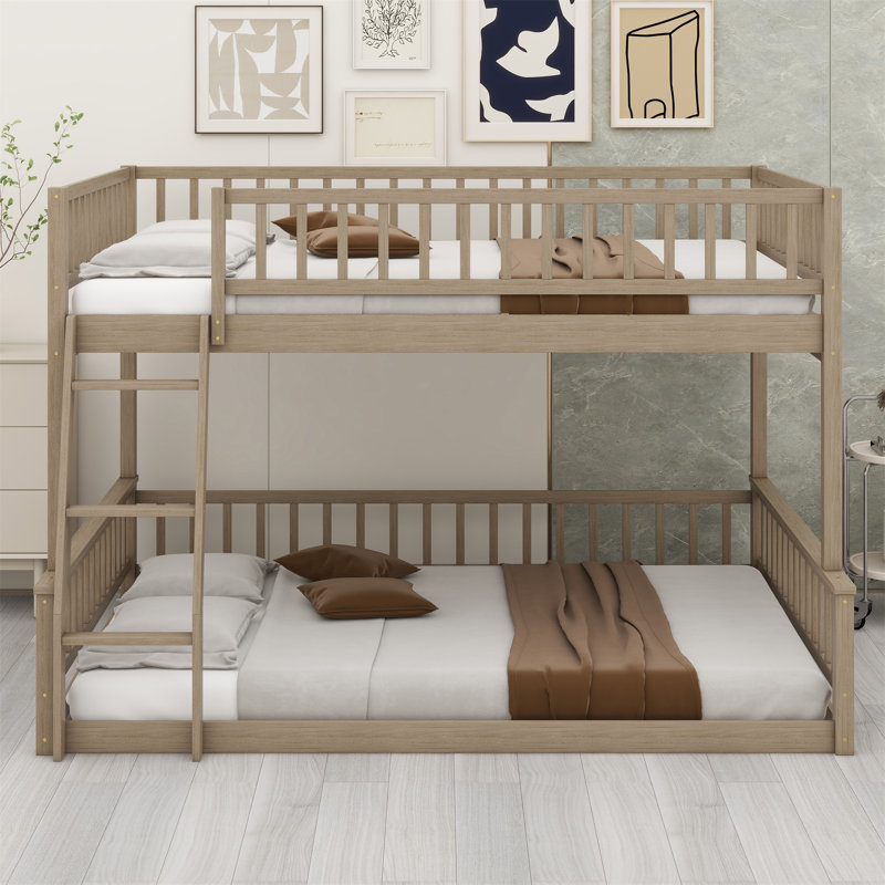Jonathan Bunk Bed with Wooden Frame & Ladder, Full XL over Queen, Walnut
