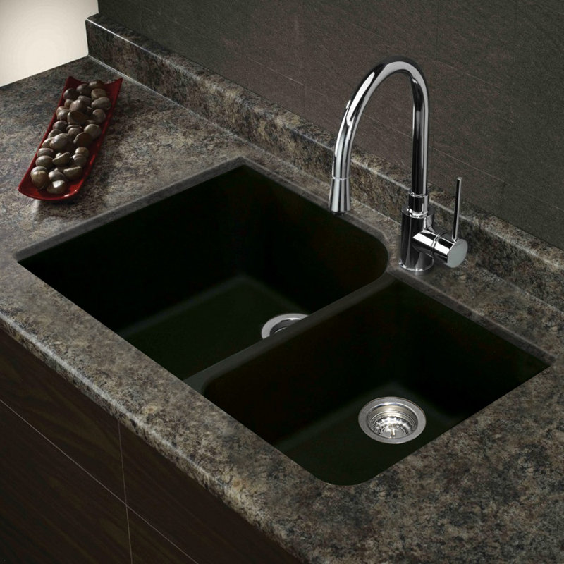 Radius 31.75'' L Double Bowl Kitchen Sink, Black