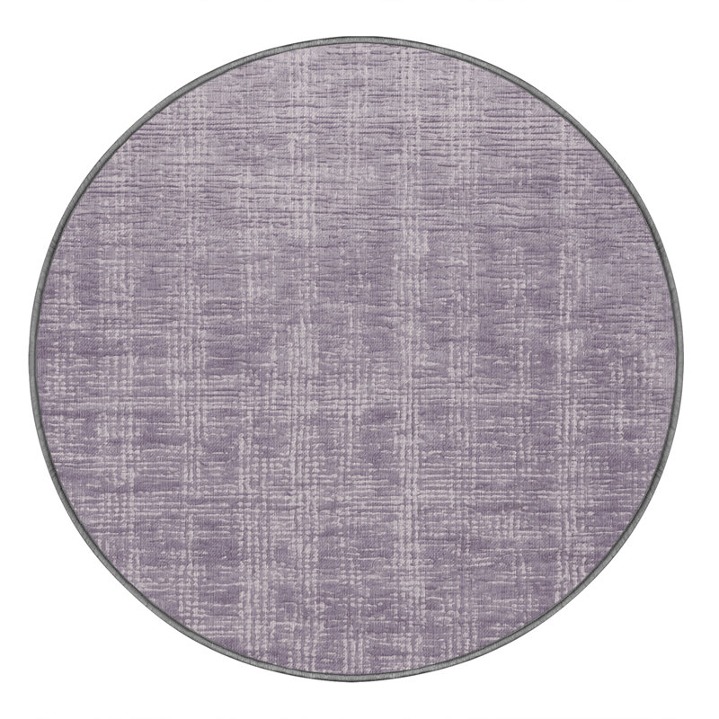 Machine Washable Abstract Pink Area Rug, Round 5'