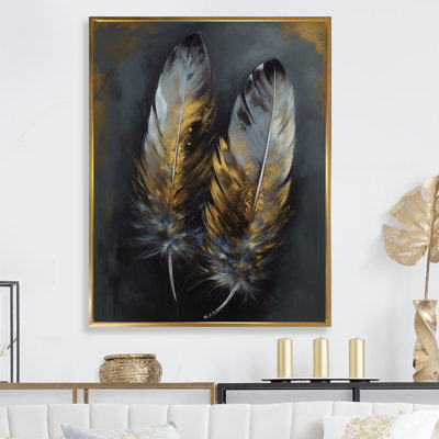 «Roumena Gold Boho Chic Feathers I», reproduction sur toile