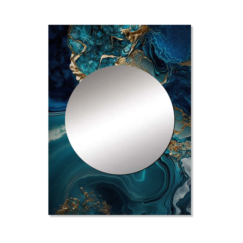Wakeeny - Géode abstraite turquoise I - miroir décoratif en marbre, grand miroir mural moderne, impression d'art en métal