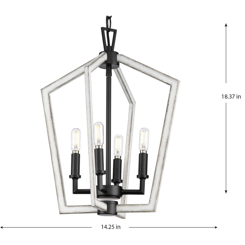 Matte Black 4-Light Candelabra Chandelier with Adjustable Chain