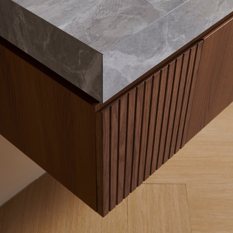 Meuble-lavabo Luxstone, Gris clair, Brown Oak, 36"