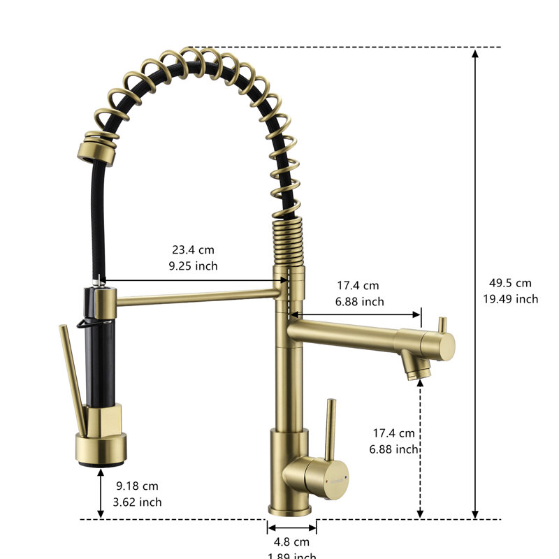 Stainless Steel Kitchen Sink Faucet, Pull Down , Brushed Gold, Stylish Build Advanced Design