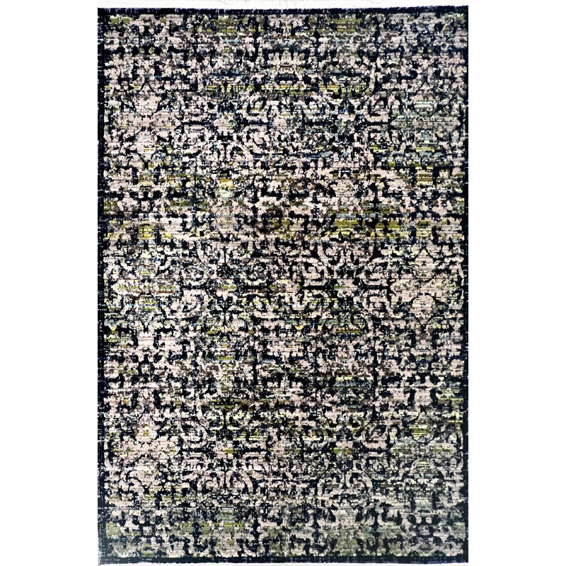 Machine Woven Grey/Green/Black Rug, Rectangle 100cm x 150cm