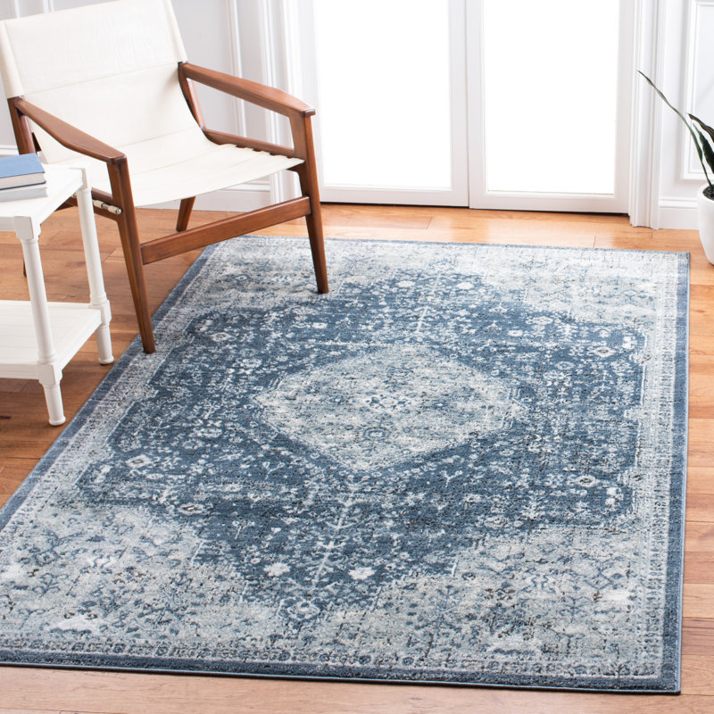 Tapis 858 bleu marine / ivoire, Rectangle 6 pi 7 po x 9 pi