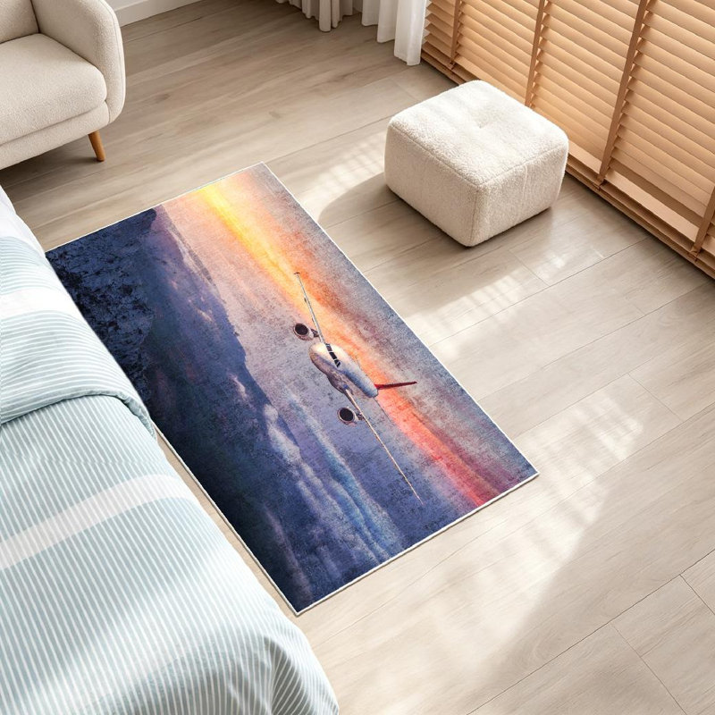 Tapis orange orange lavable à la machine lavant à la machine, Rectangle 32 po x 47 po