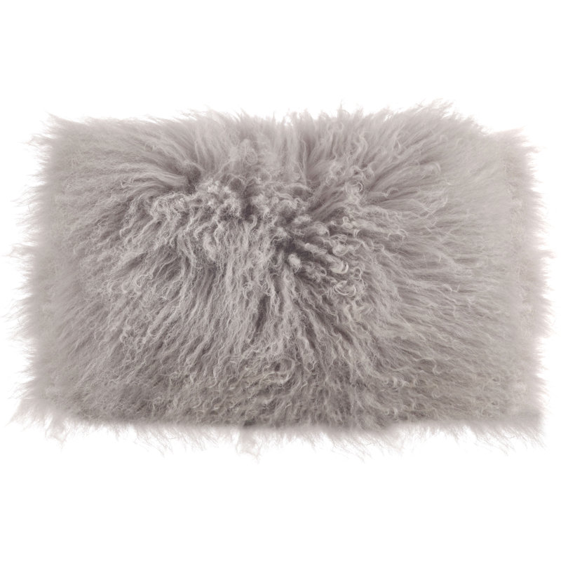 Housse et insert de coussin rectangulaire en laine d'agneau Iyana, Brouillard, H 12 po x l 20 po