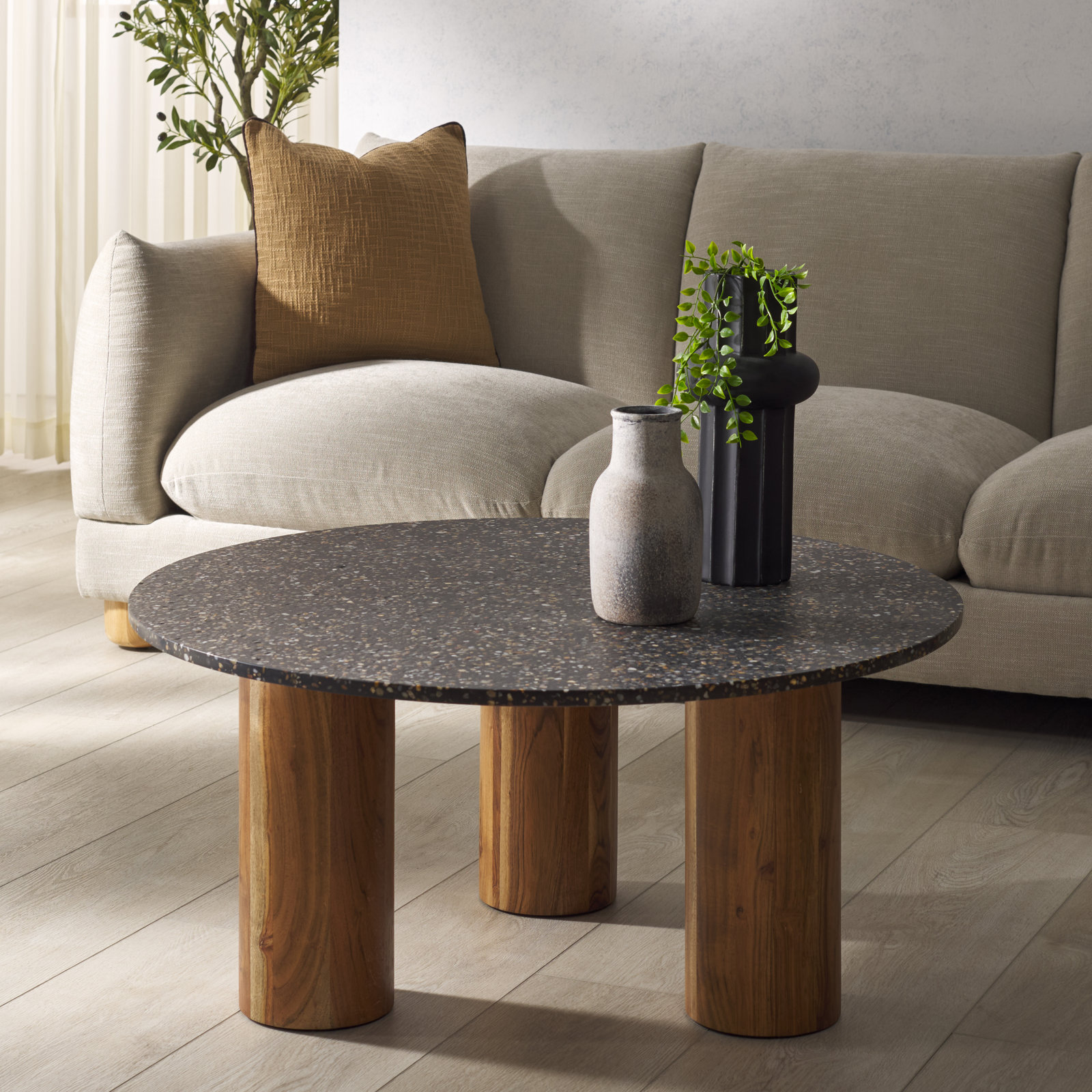 Pike Stone Single Coffee Table, Black/Natural