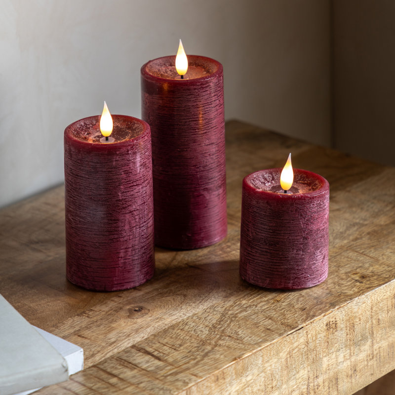 Unscented Flameless Pillar Candle with Plastic Holder, Oxblood