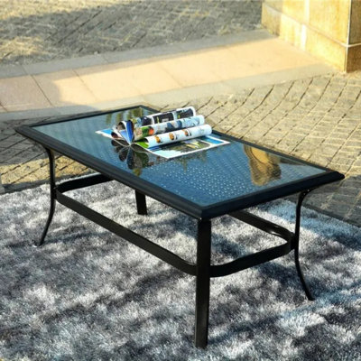 Table d'appoint carrée en osier avec plateau en verre trempé, table d'appoint en rotin pour terrasse