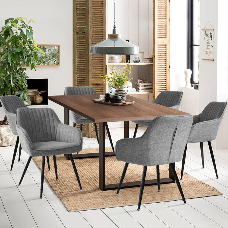 Ensemble de salle à manger rectangulaire pour 6 personnes l 31,5 po Bhagirath, Noyer, Gris