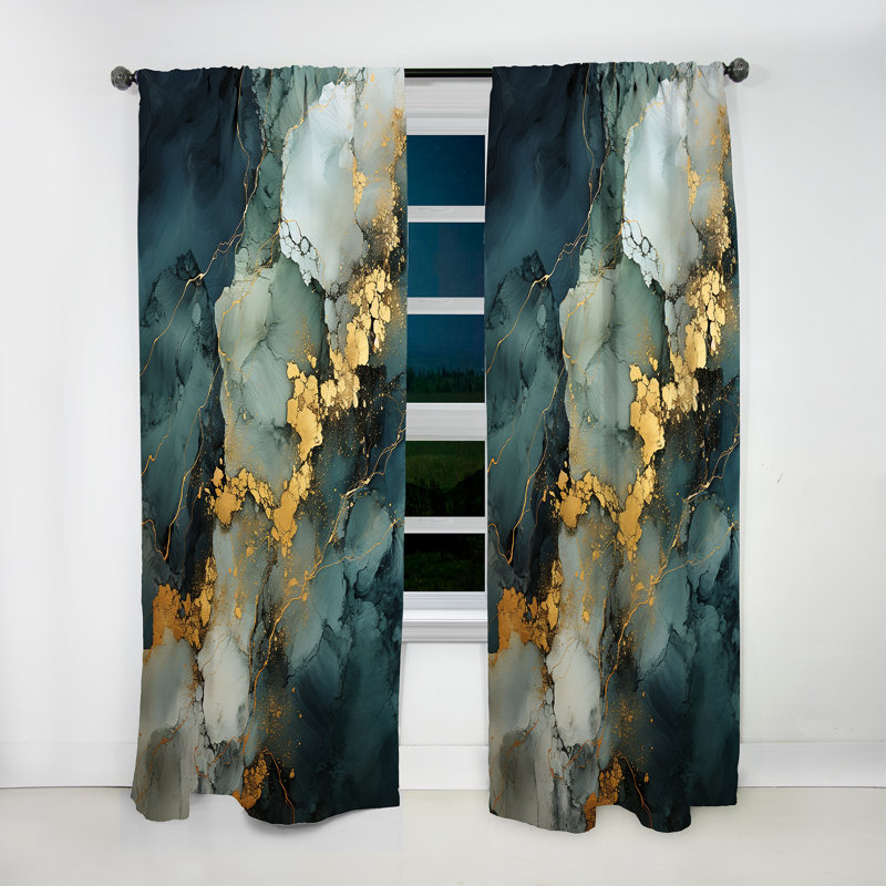 Mitzel - Abstract Marble Marble Room Darkening Curtain - 1 Panels, 52" W x 108" L