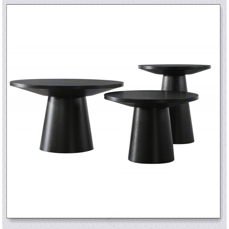 20 po Table de salon ronde en bois avec console et base piédestal, Noir
